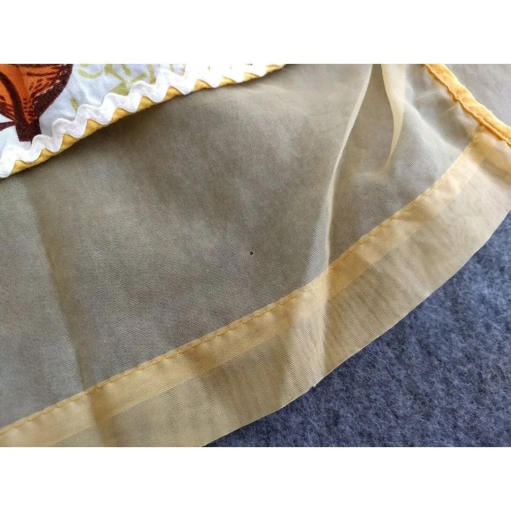 VTG HALF APRON Cotton Sheer Reversible Mod Classic 70s Orange Green Yellow Brown